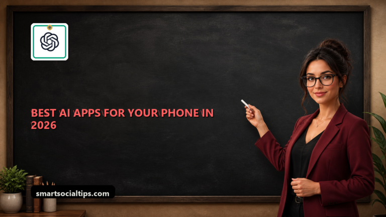 Best AI Apps for Your Phone in 2026 (Tested & Ranked) - SmartSocialTips educational board cover