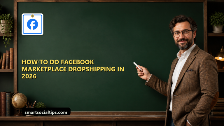 How to Do Facebook Marketplace Dropshipping in 2026 (Realistic Guide) - SmartSocialTips educational board cover