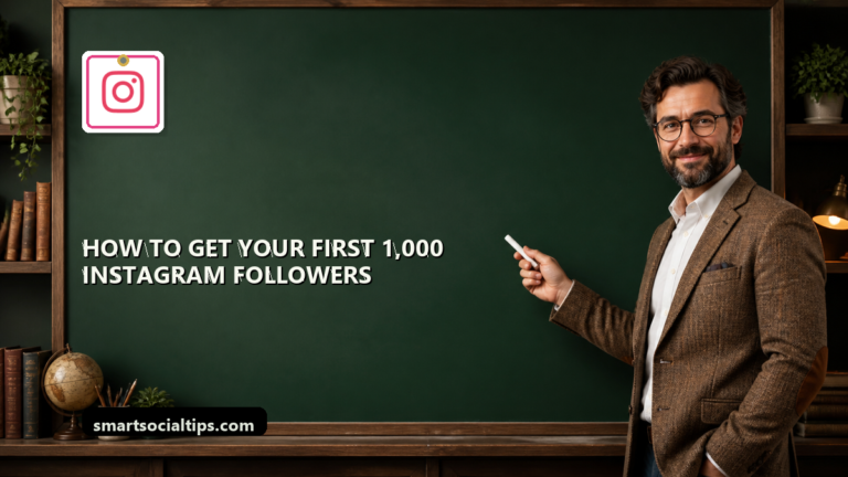 How to Get Your First 1,000 Instagram Followers (2026 Guide) - SmartSocialTips educational board cover