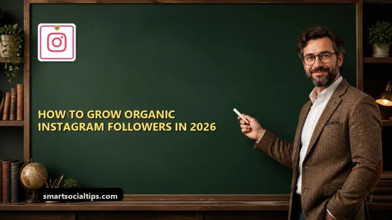 How to Grow Organic Instagram Followers in 2026 (No Fake Followers) - SmartSocialTips educational board cover