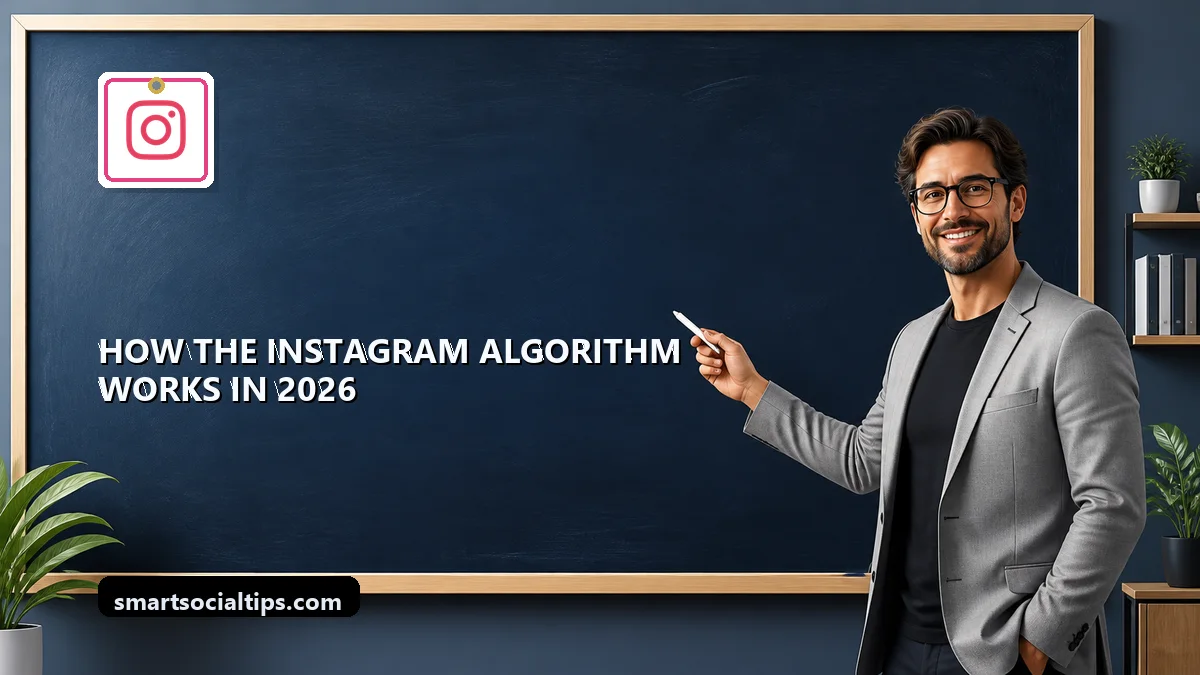 How the Instagram Algorithm Works in 2026 - SmartSocialTips educational board cover