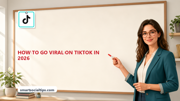 How to Go Viral on TikTok in 2026: The Real Secrets - SmartSocialTips educational board cover