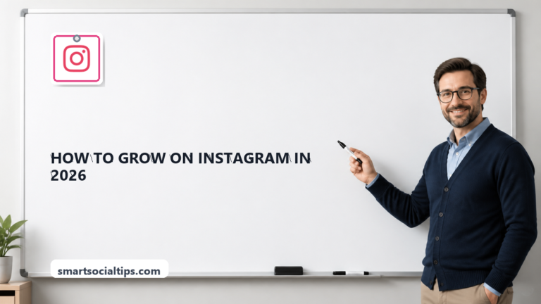 How to Grow on Instagram in 2026: A Complete Growth Guide - SmartSocialTips educational board cover