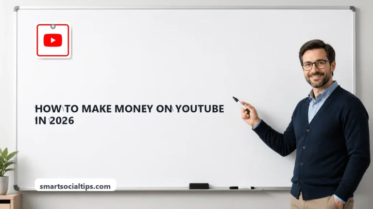 How to Make Money on YouTube in 2026: 6 Proven Income Streams - SmartSocialTips educational board cover