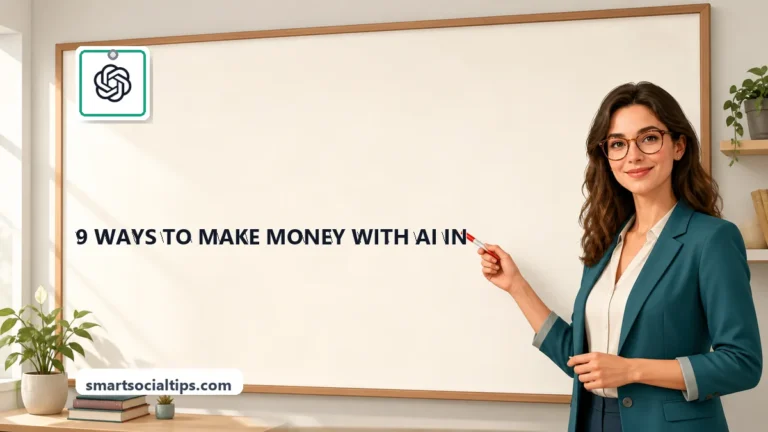 9 Ways to Make Money With AI in 2026 (Real Methods + Tools) - SmartSocialTips educational board cover