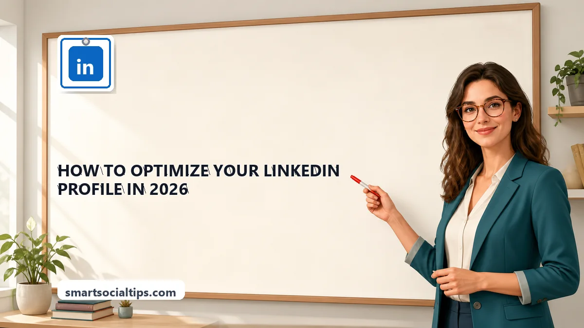 How to Optimize Your LinkedIn Profile in 2026 - SmartSocialTips educational board cover
