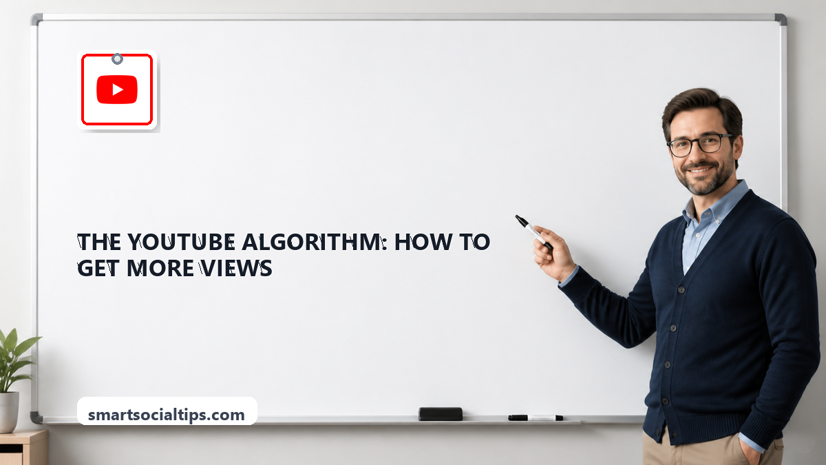 The YouTube Algorithm: How to Get More Views in 2026 - SmartSocialTips educational board cover